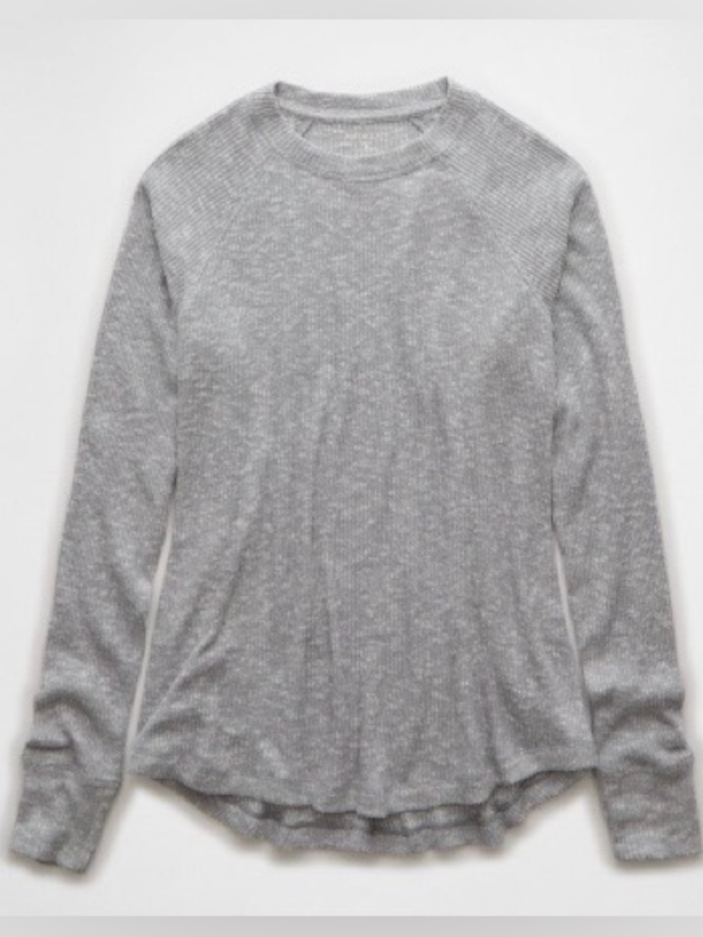 AE Women’s Plush Long-Sleeve Crew Neck T-Shirt, Heather Gray, XL